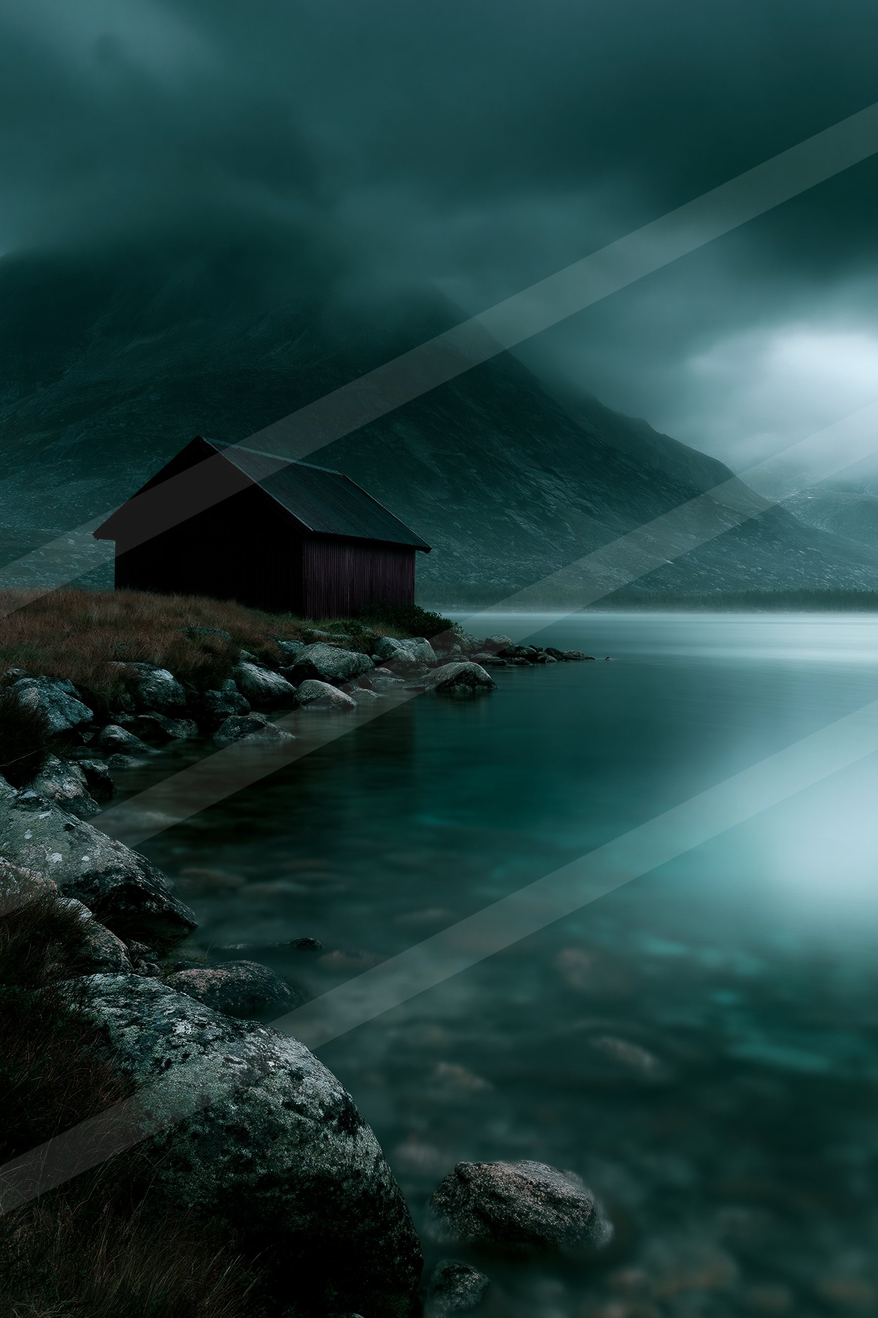 Mountain range in the foggy wilderness.