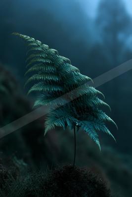 A moody nature scene of plants, trees.