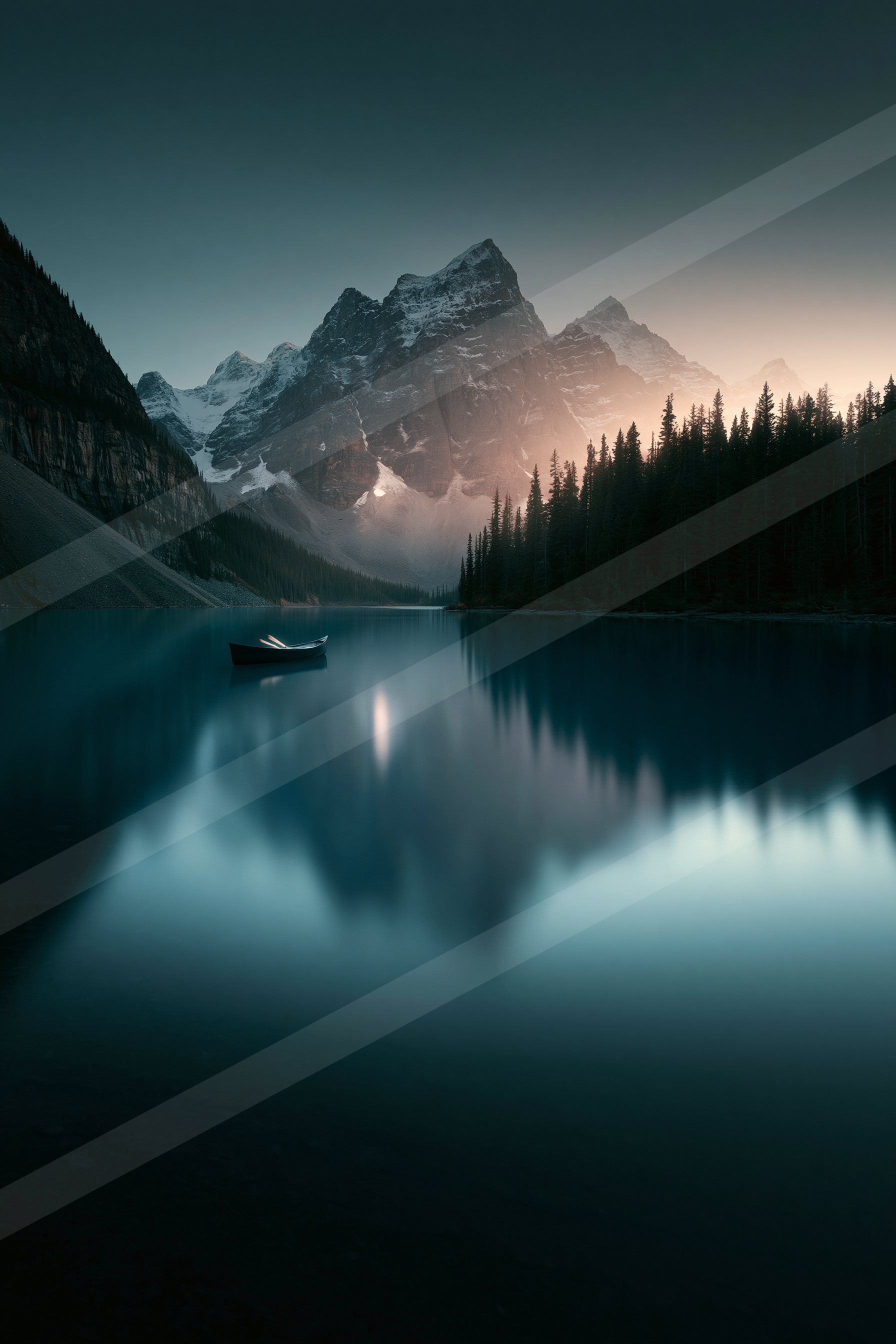 A night double exposure landscape of a mountains, reflection.