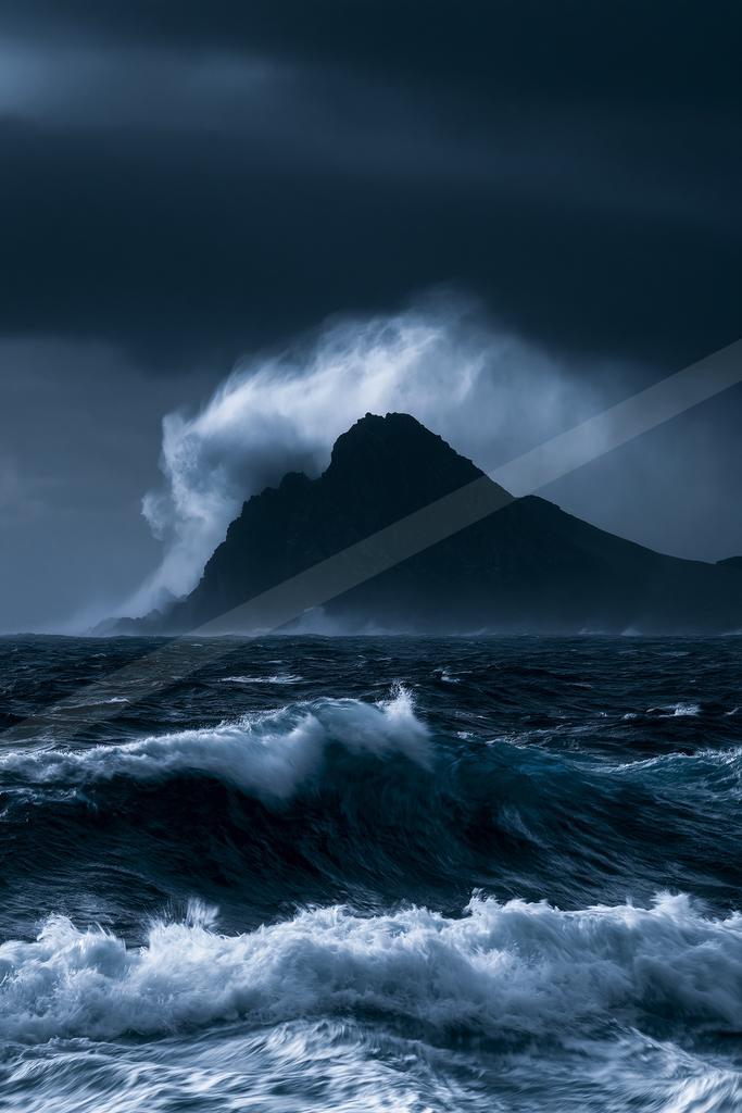 A dramatic water scene of ocean, storm.