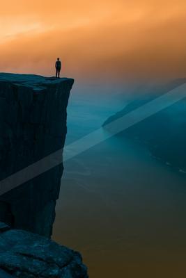 A mysterious negative space landscape of a cliff, silhouette.
