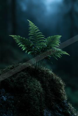 A night nature scene of plants, forest, trees.