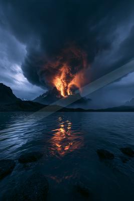 A moody sky scene of storm, clouds, mountains.