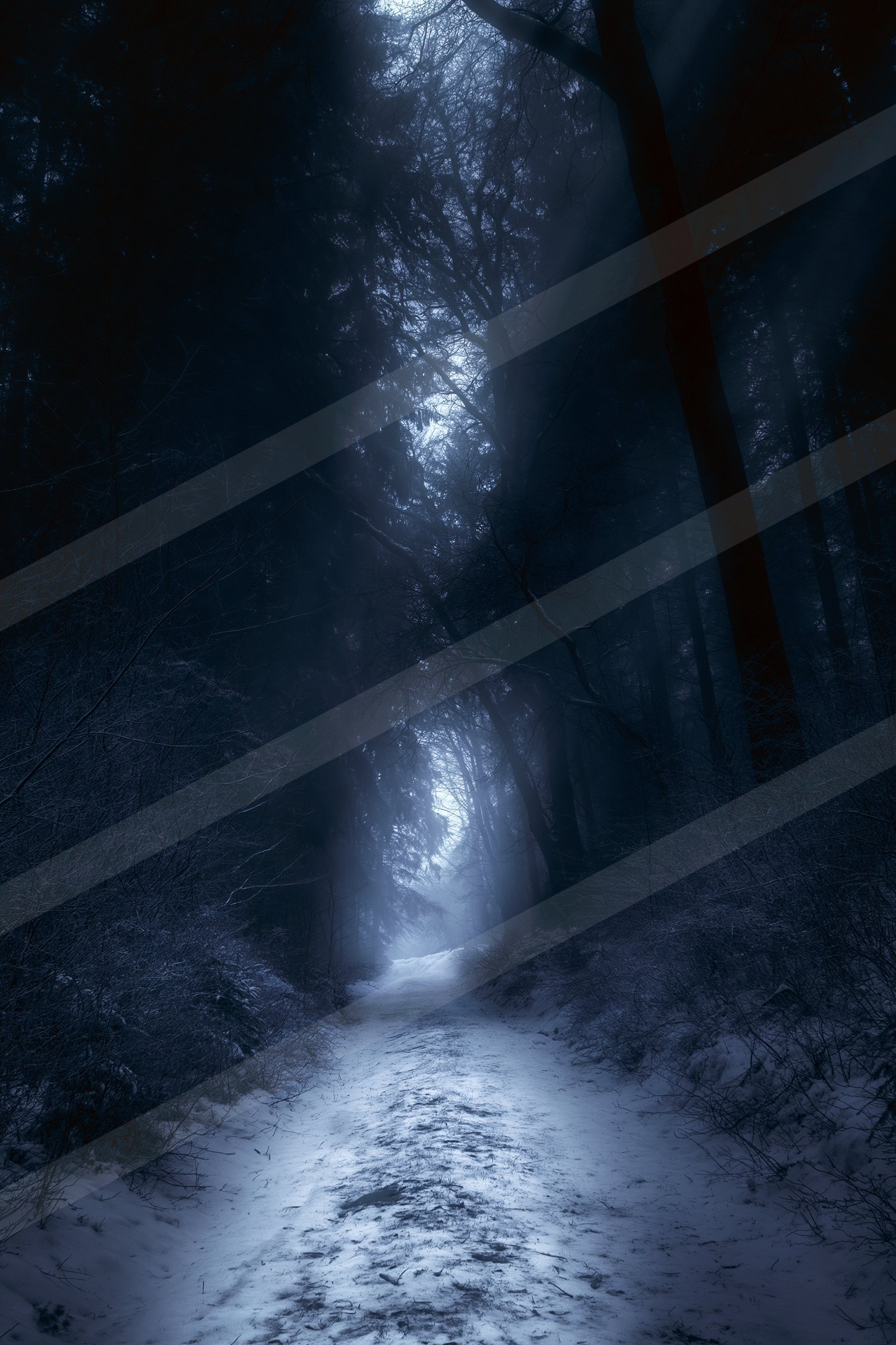 A mysterious sky scene of a snowfall, fog.