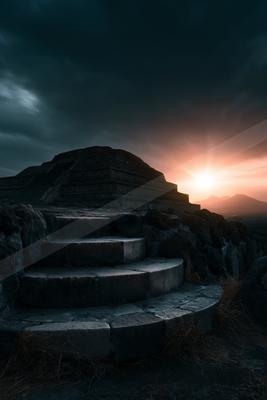 A night sky scene of sunrise, valley.