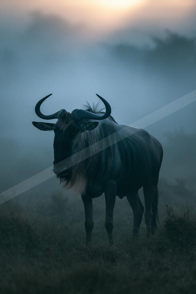 A moody wildlife photo of wildlife, fog.