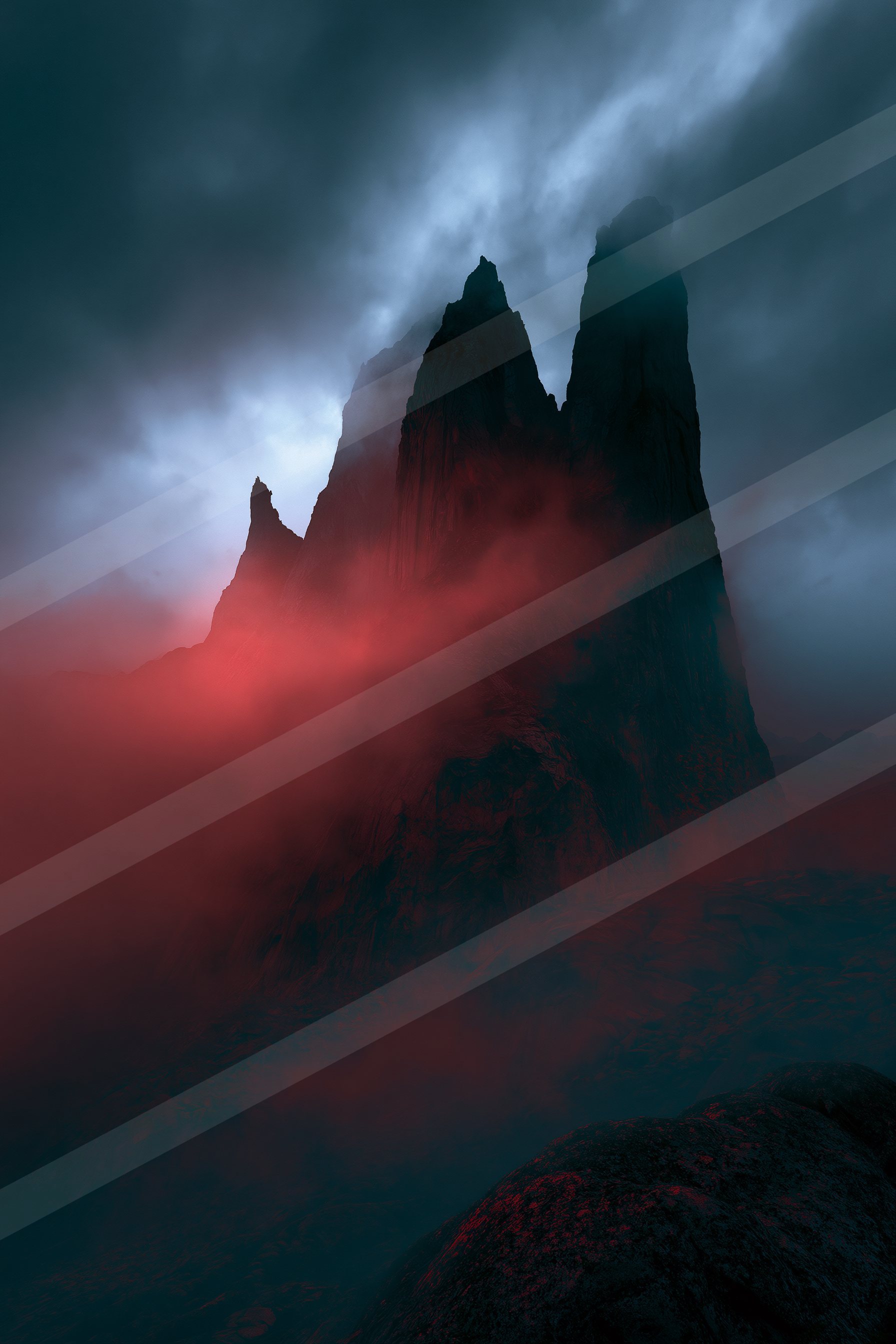 An ethereal high contrast landscape of a plateau, dust.