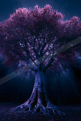A night nature scene of trees.