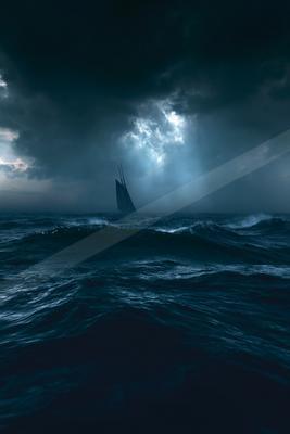 A moody water scene of ocean, storm.