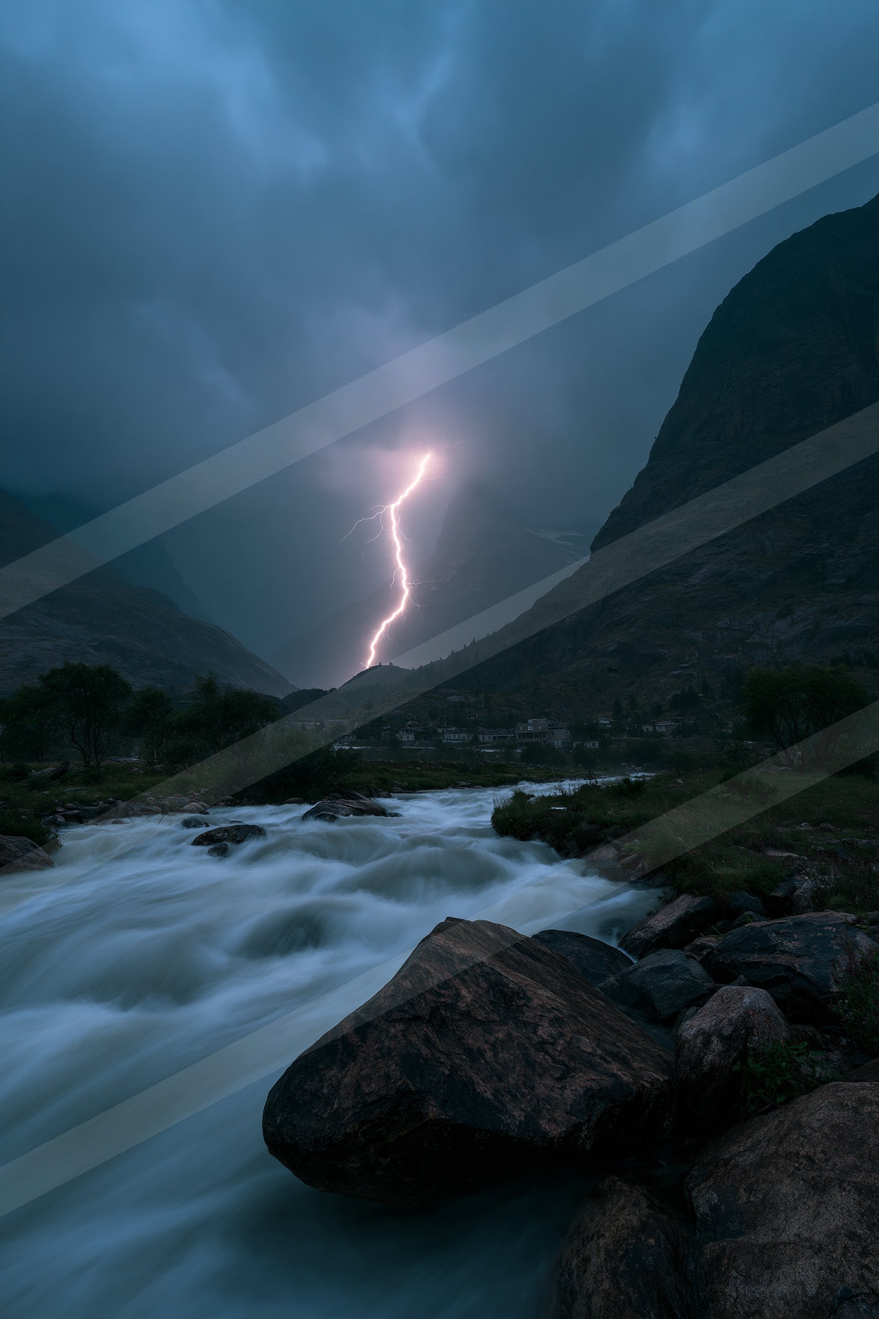 A dramatic long exposure sky scene of a lightning.