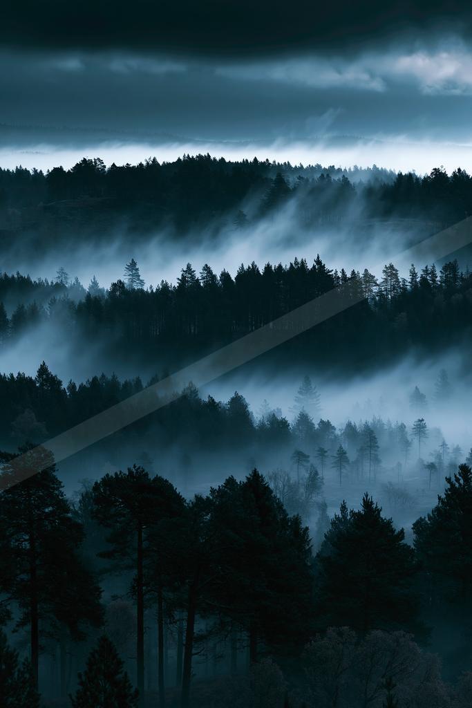 A green-toned moody photograph of alp, valley, lakeside.