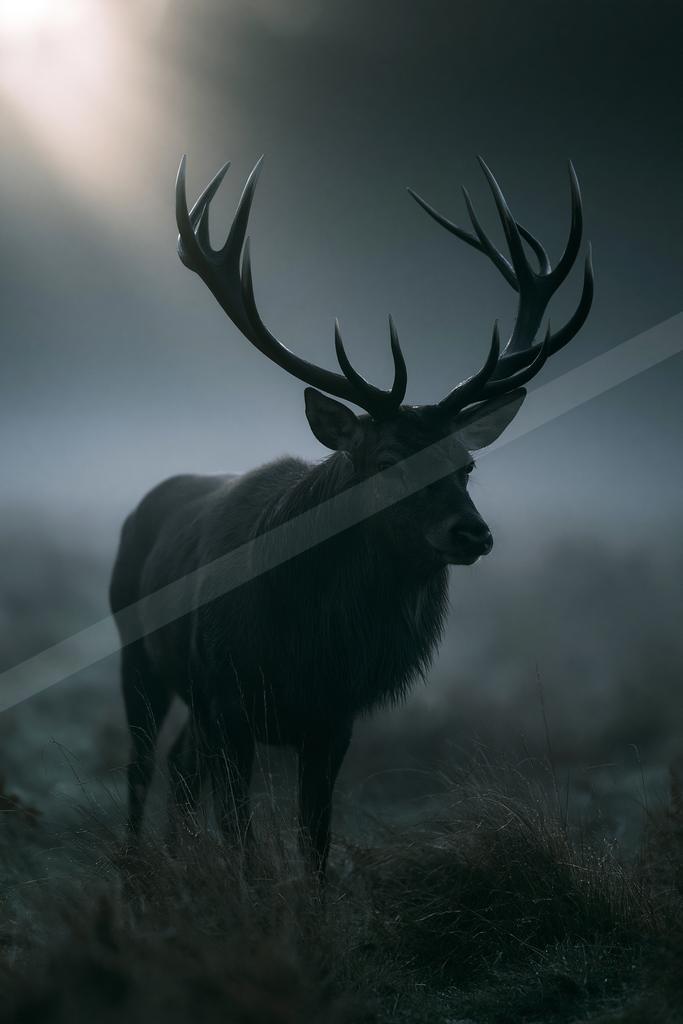 A black-toned moody photograph of hartebeest, gazelle, ibex.